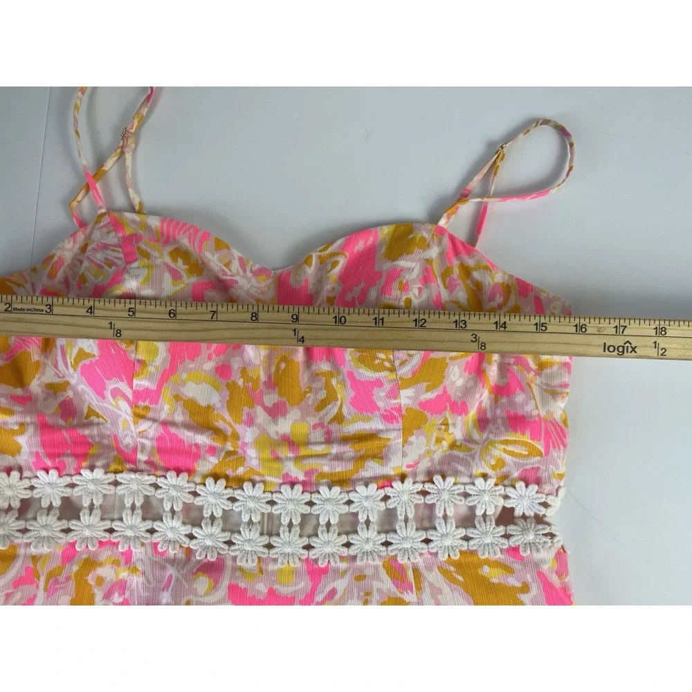 Lilly Pulitzer Lenore Lace Cutout Dress Spaghetti Straps Pockets Cotton 10 Sz 10 - Picture 4 of 11
